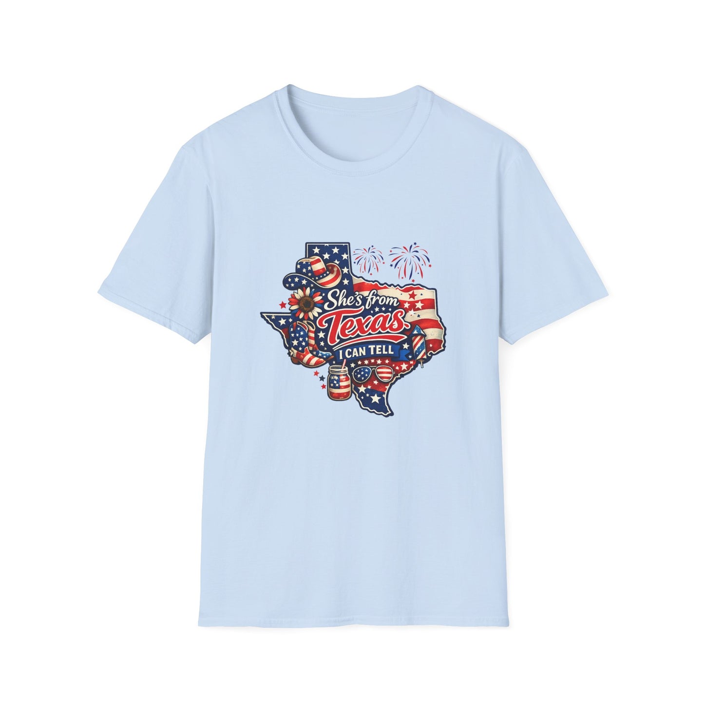 She's From Texas T-Shirt — Patriotic Texas State Flag Design