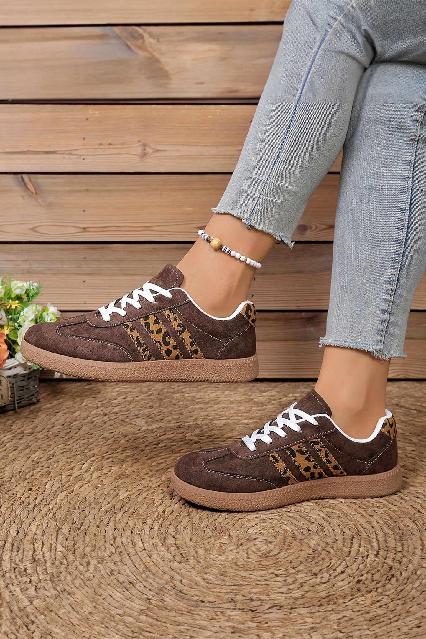 Leopard Patchwork Detail Faux Suede Shoes