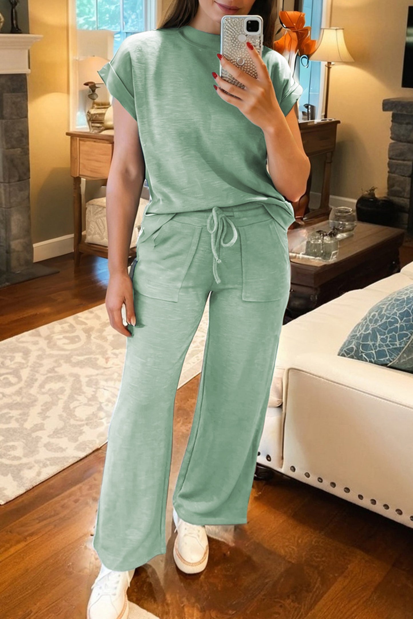 Patch Pocket Drawstring Pants Set