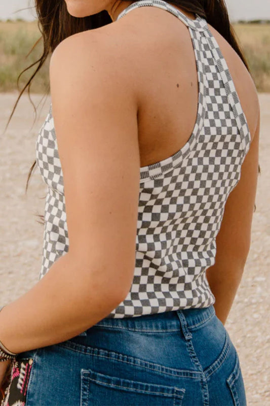 Gray Checkered Tank Top