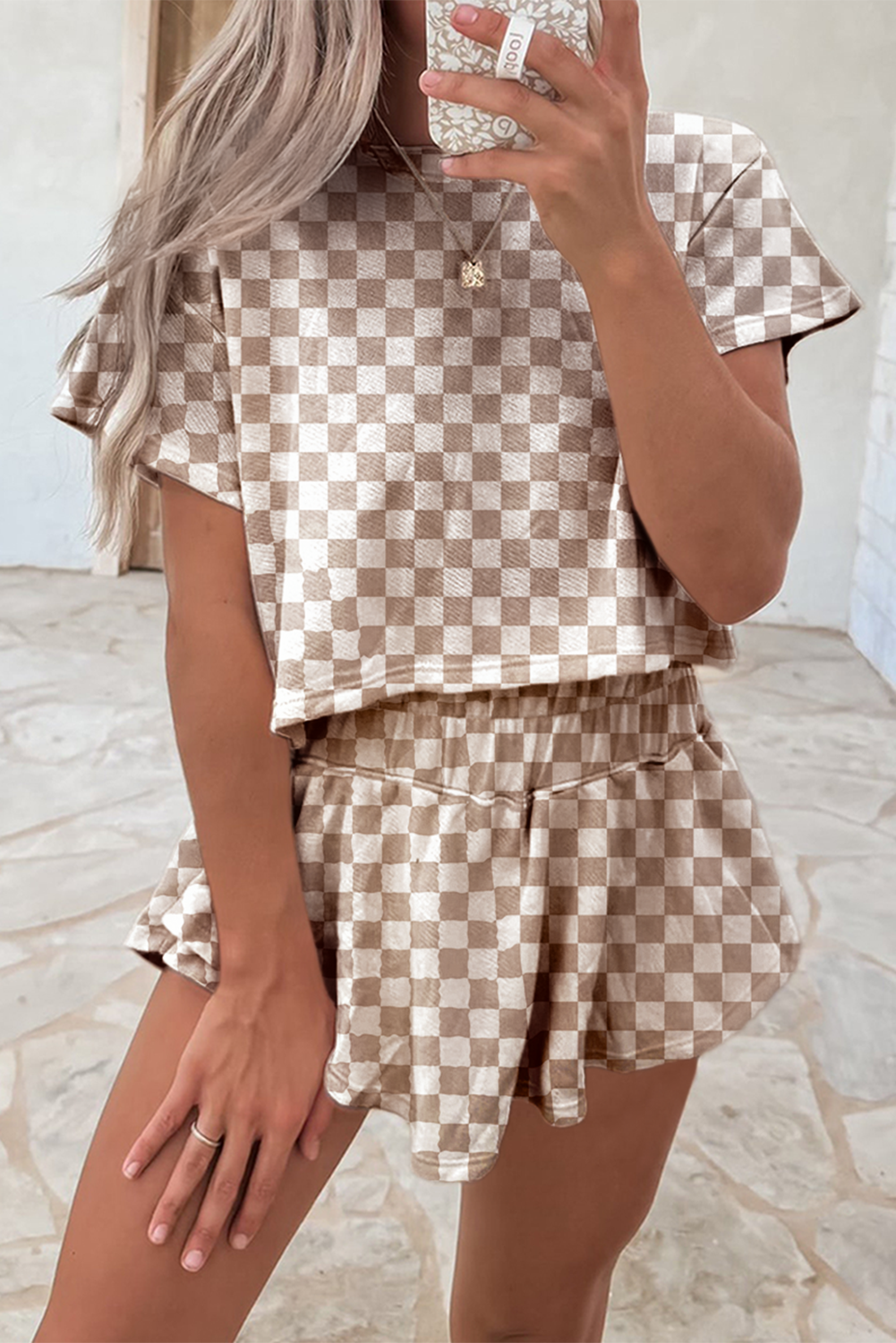 Brown Checkerboard  2 Piece Outfit