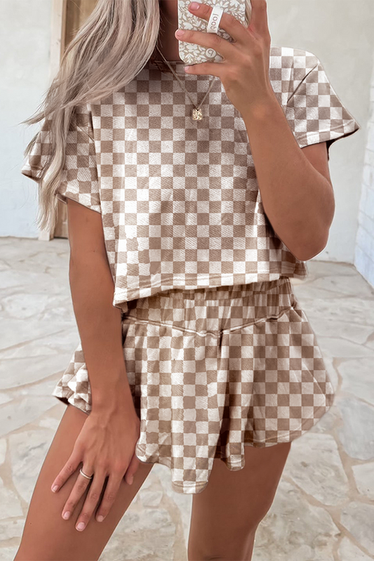 Brown Checkerboard  2 Piece Outfit