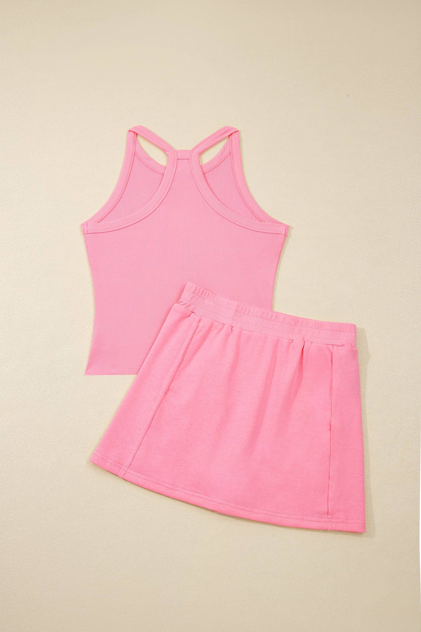 Slim Tank Top Elastic Waist Mini Skort 2pcs Outfit (S-XL)