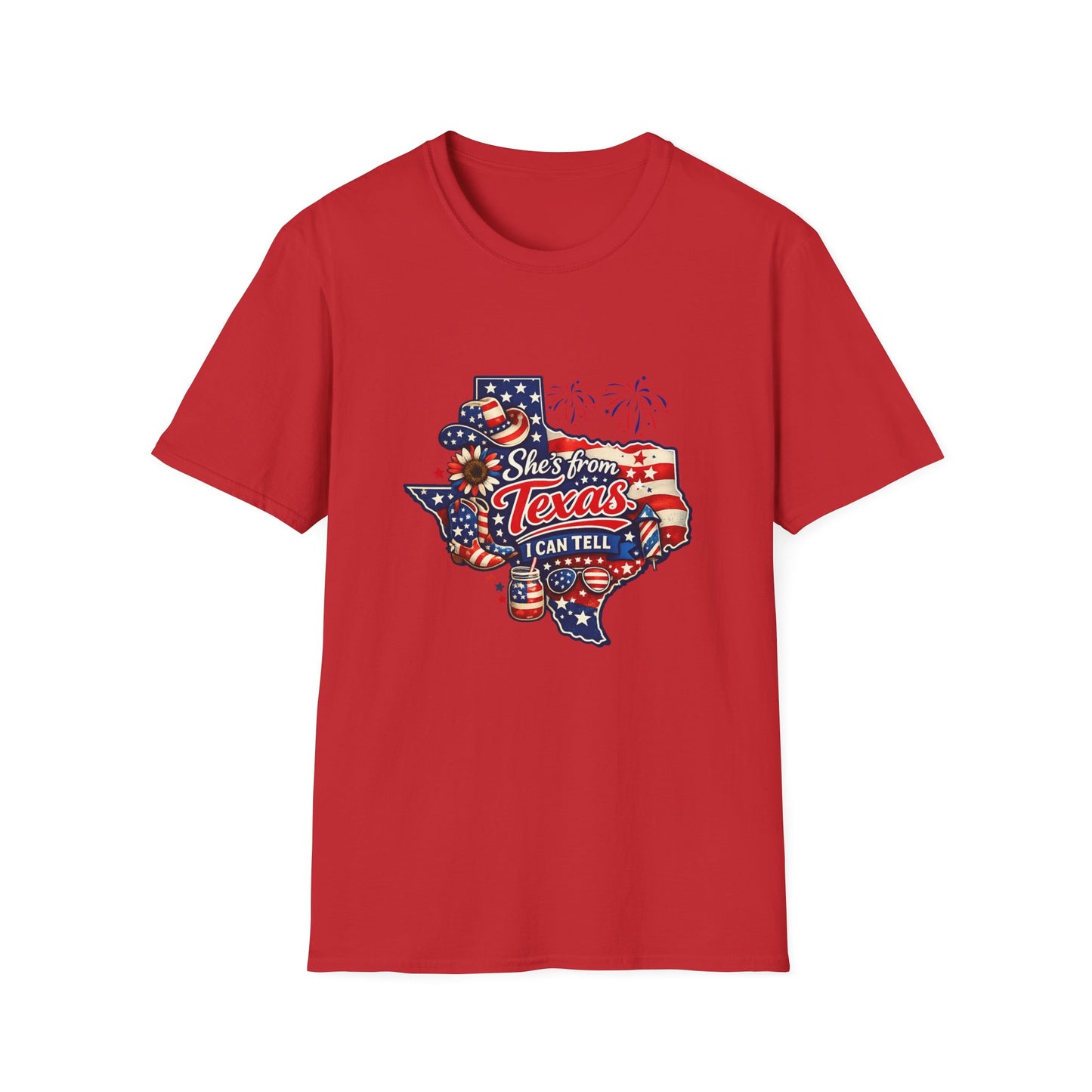 She's From Texas T-Shirt — Patriotic Texas State Flag Design