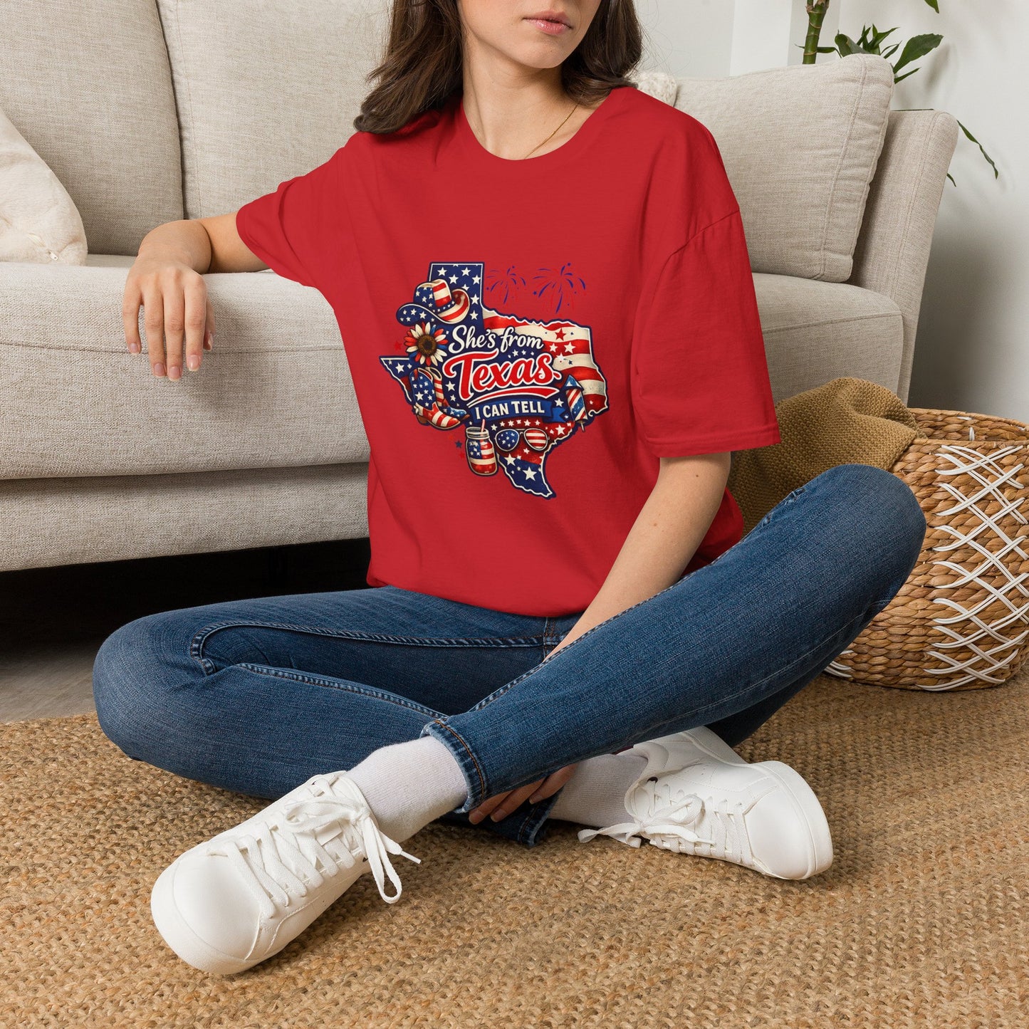 She's From Texas T-Shirt — Patriotic Texas State Flag Design