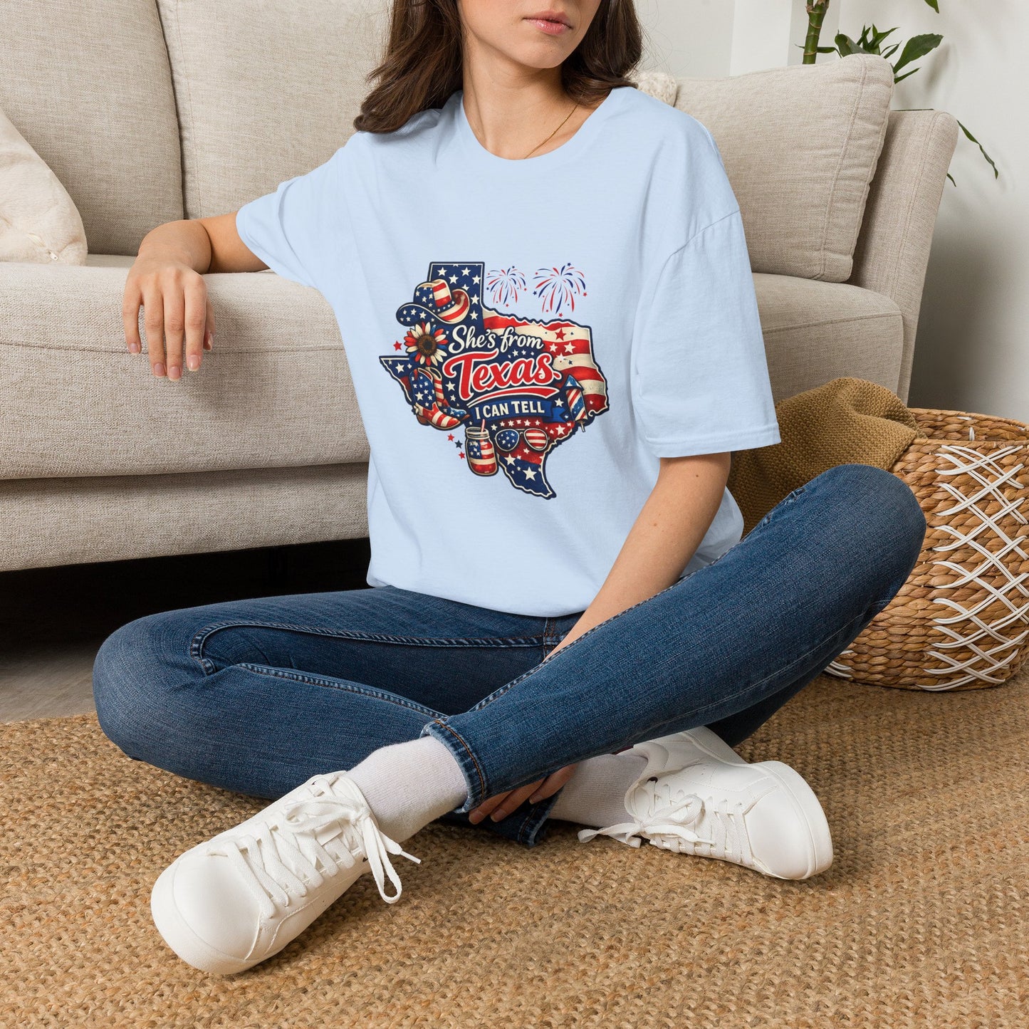 She's From Texas T-Shirt — Patriotic Texas State Flag Design