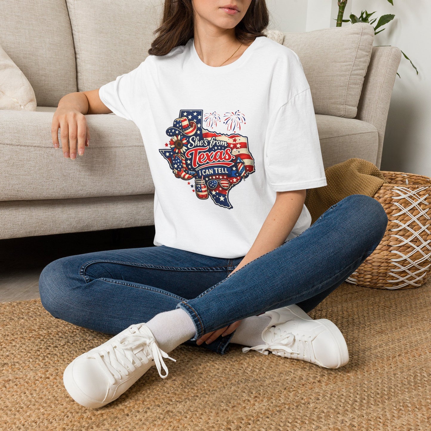 She's From Texas T-Shirt — Patriotic Texas State Flag Design