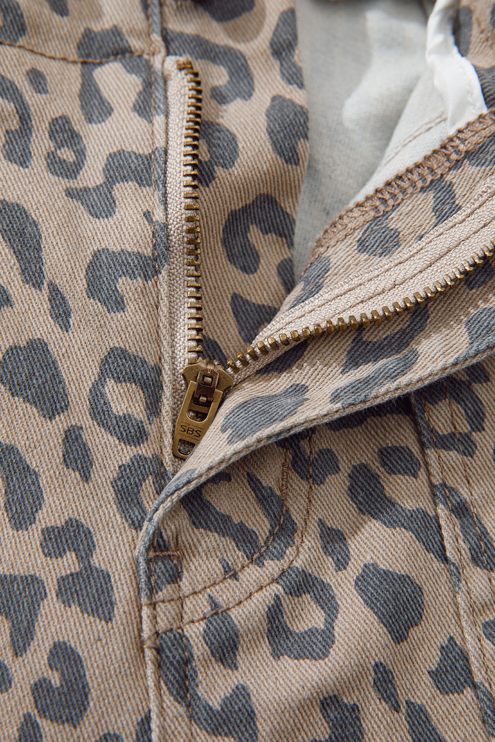 Leopard Printed Drawstring Elastic Waistband Wide Leg Jeans
