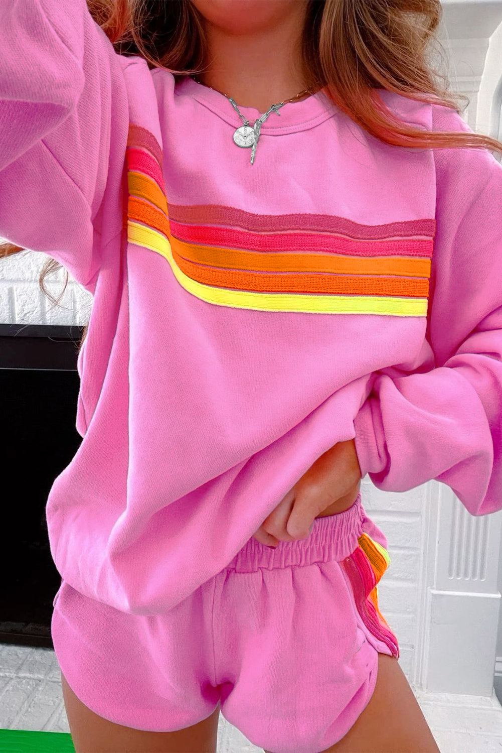 Casual Bonbon Accent Pullover and Shorts Casual Set