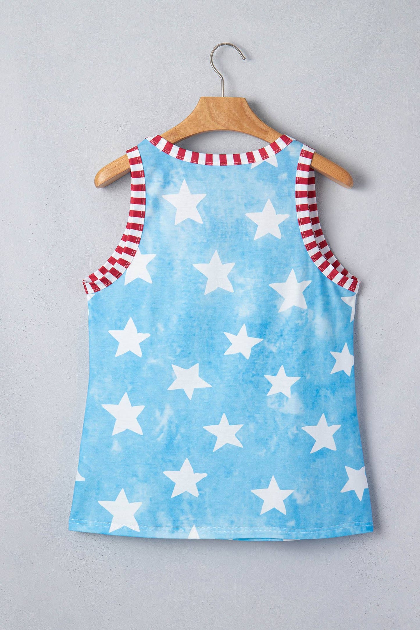 Tie Dye Star Print Striped Trim Round Neck Tank Top (S-XL)