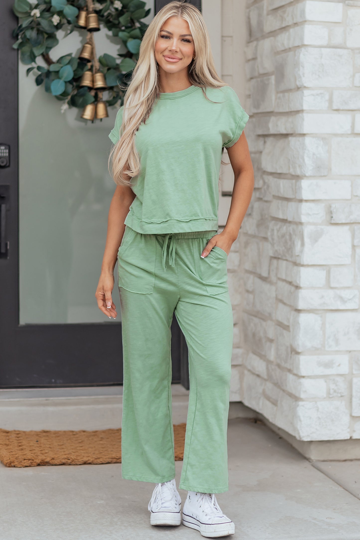 Patch Pocket Drawstring Pants Set