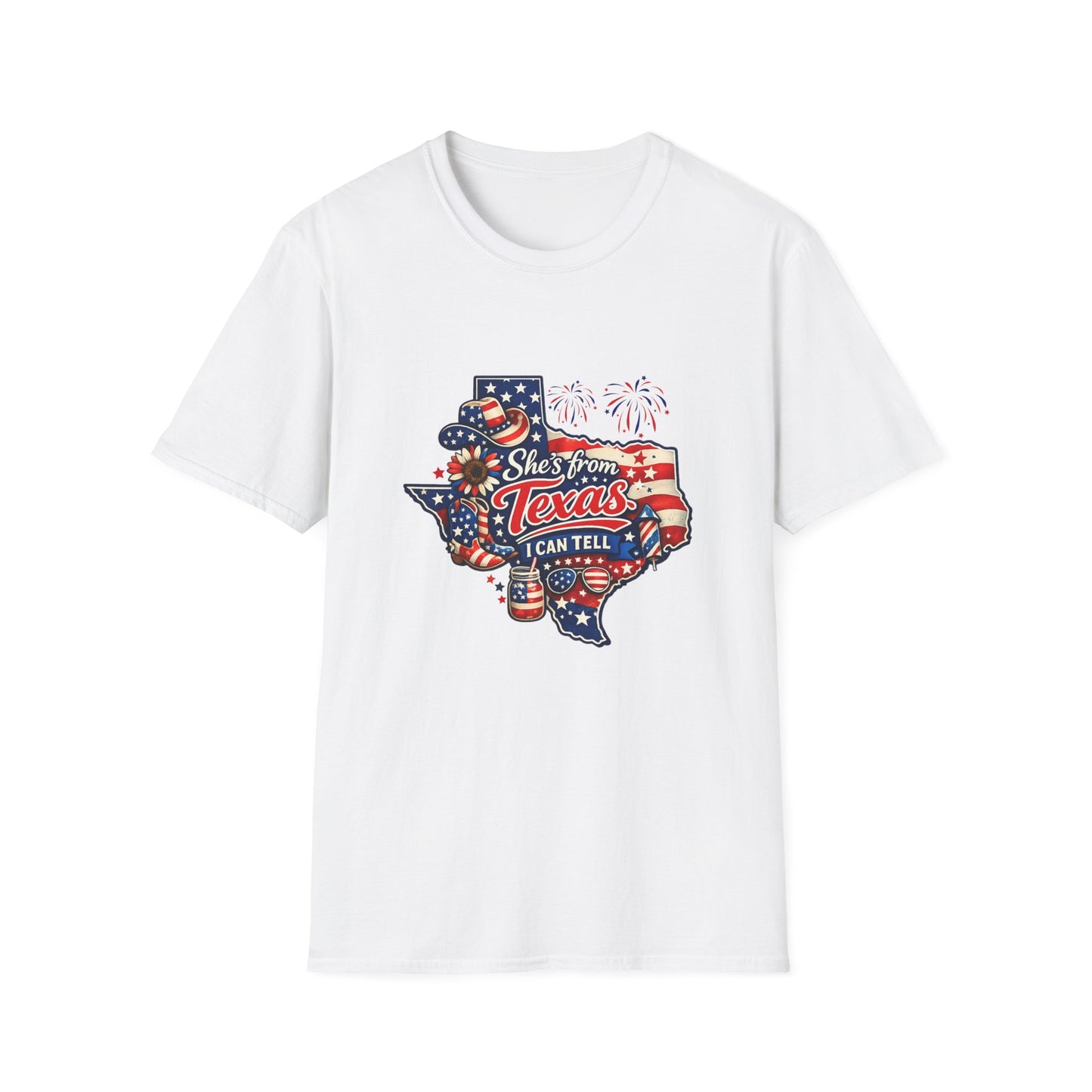 She's From Texas T-Shirt — Patriotic Texas State Flag Design