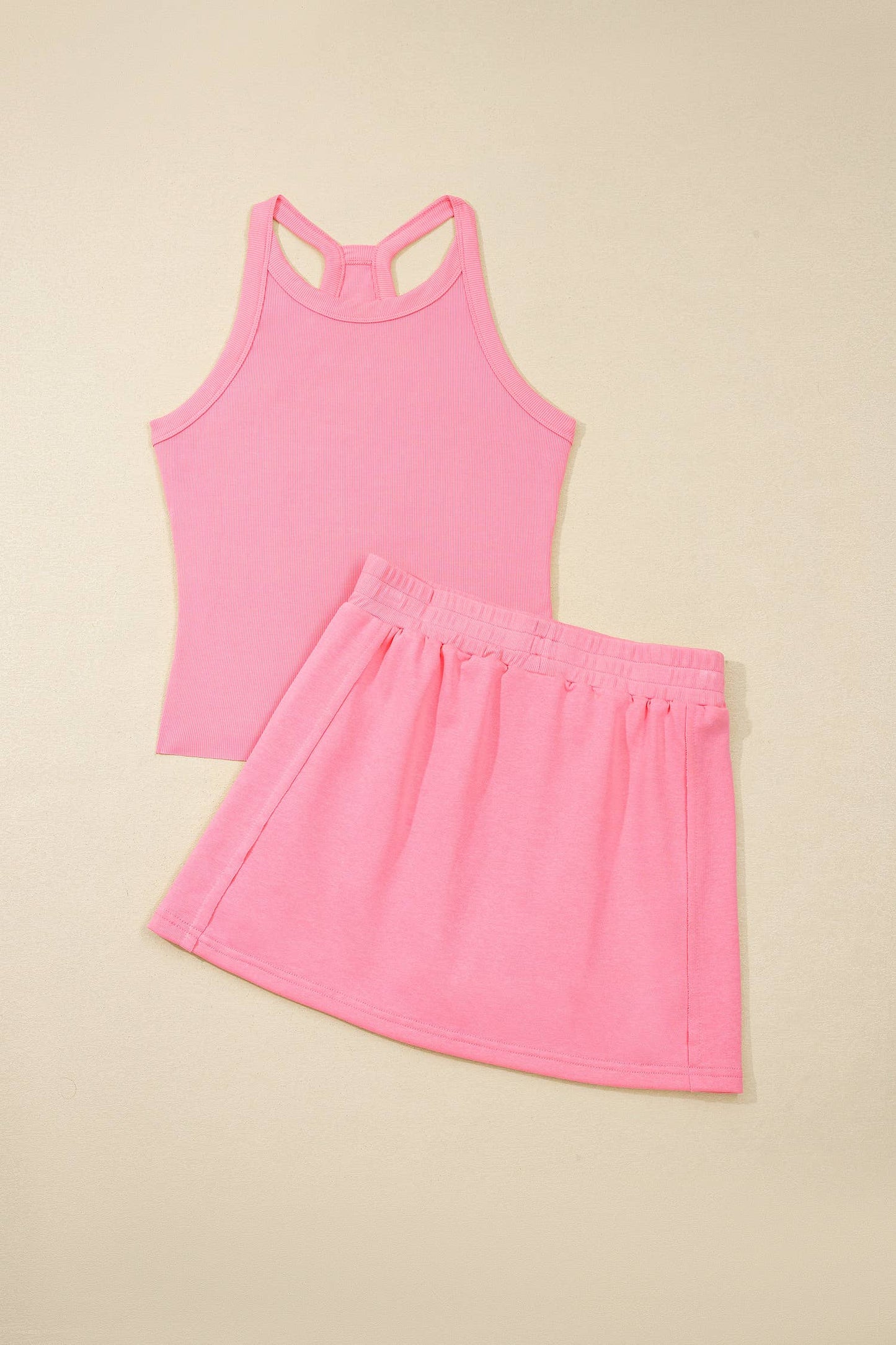 Slim Tank Top Elastic Waist Mini Skort 2pcs Outfit (S-XL)
