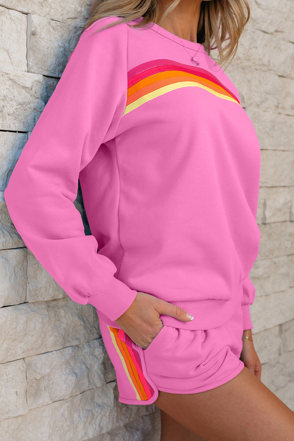 Casual Bonbon Accent Pullover and Shorts Casual Set