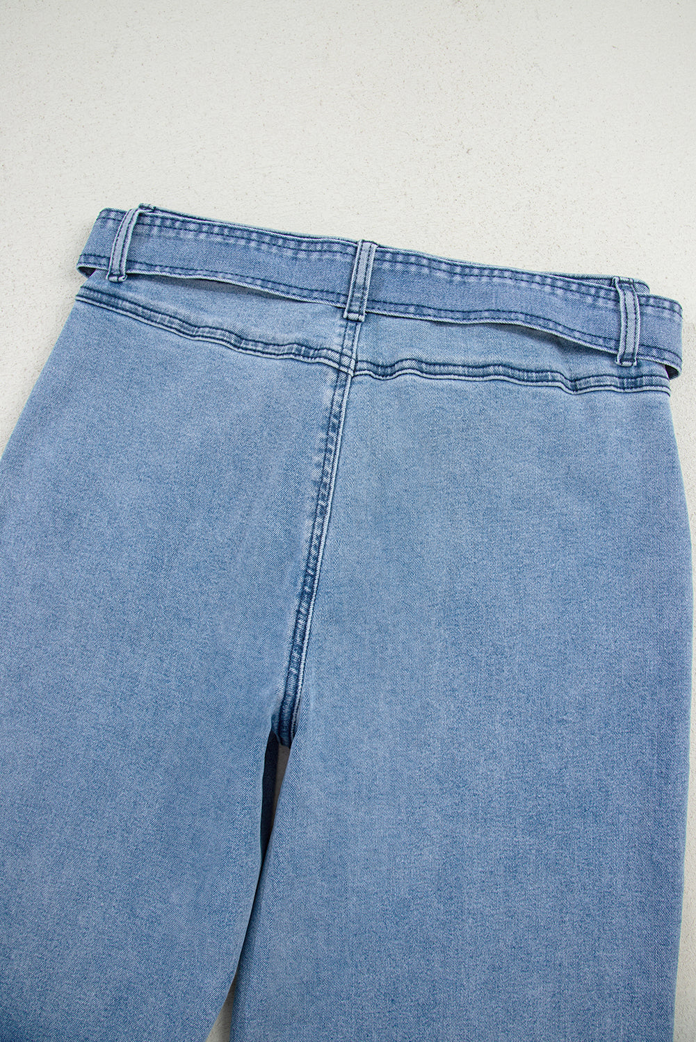 Blue Western Washed Bow Knot Sash Wide Leg Jeans