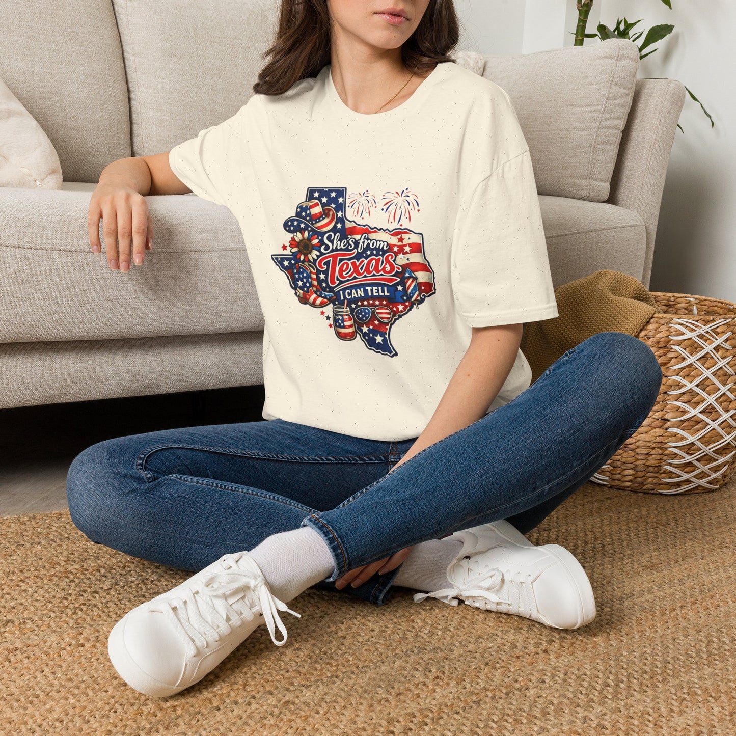 She's From Texas T-Shirt — Patriotic Texas State Flag Design