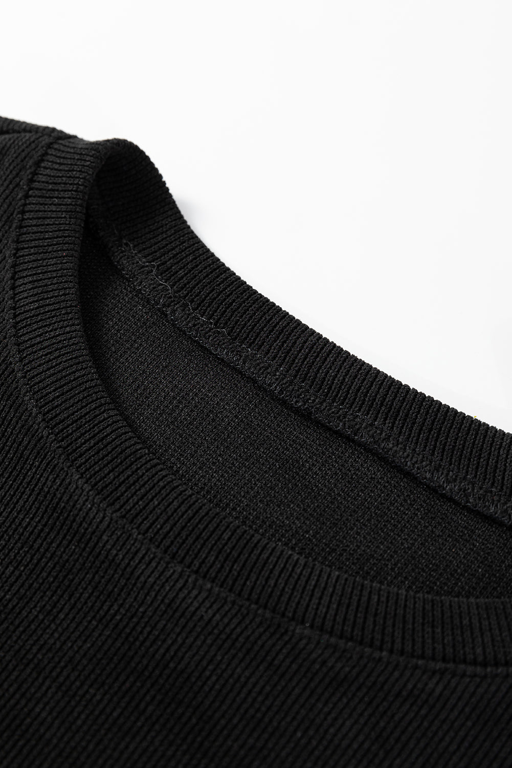 Black Textured Knit Drop Shoulder Shorts Set