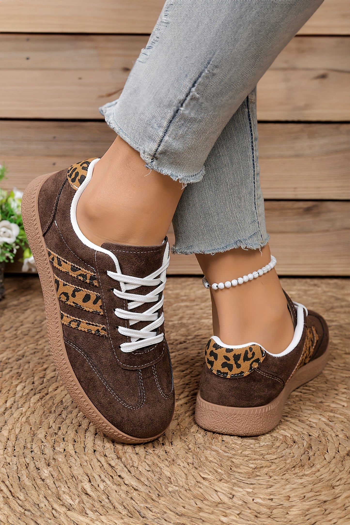 Leopard Patchwork Detail Faux Suede Shoes