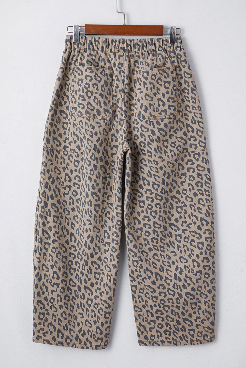 Leopard Printed Drawstring Elastic Waistband Wide Leg Jeans