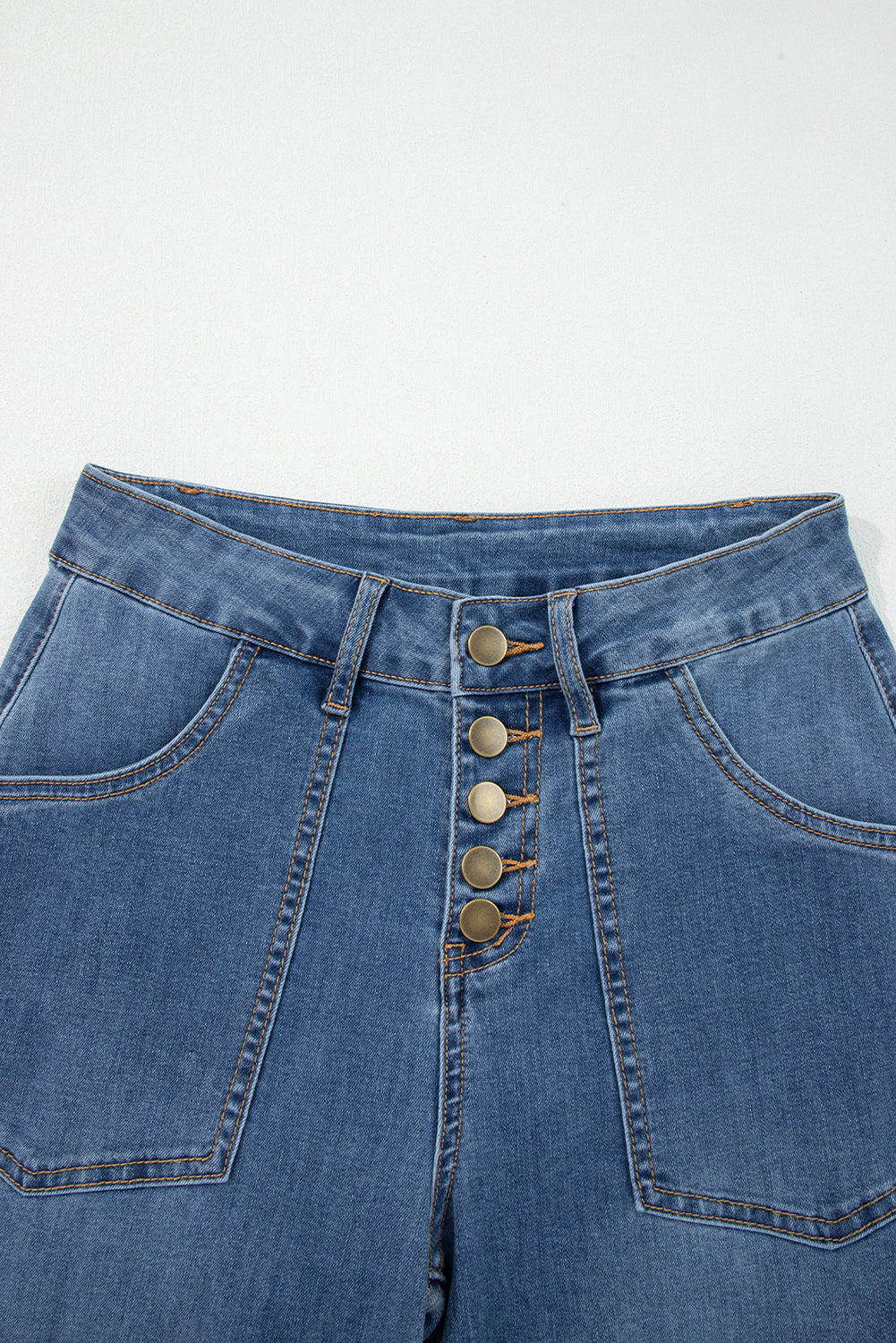 Buttons High Waist Wide Leg Jeans With Pockets