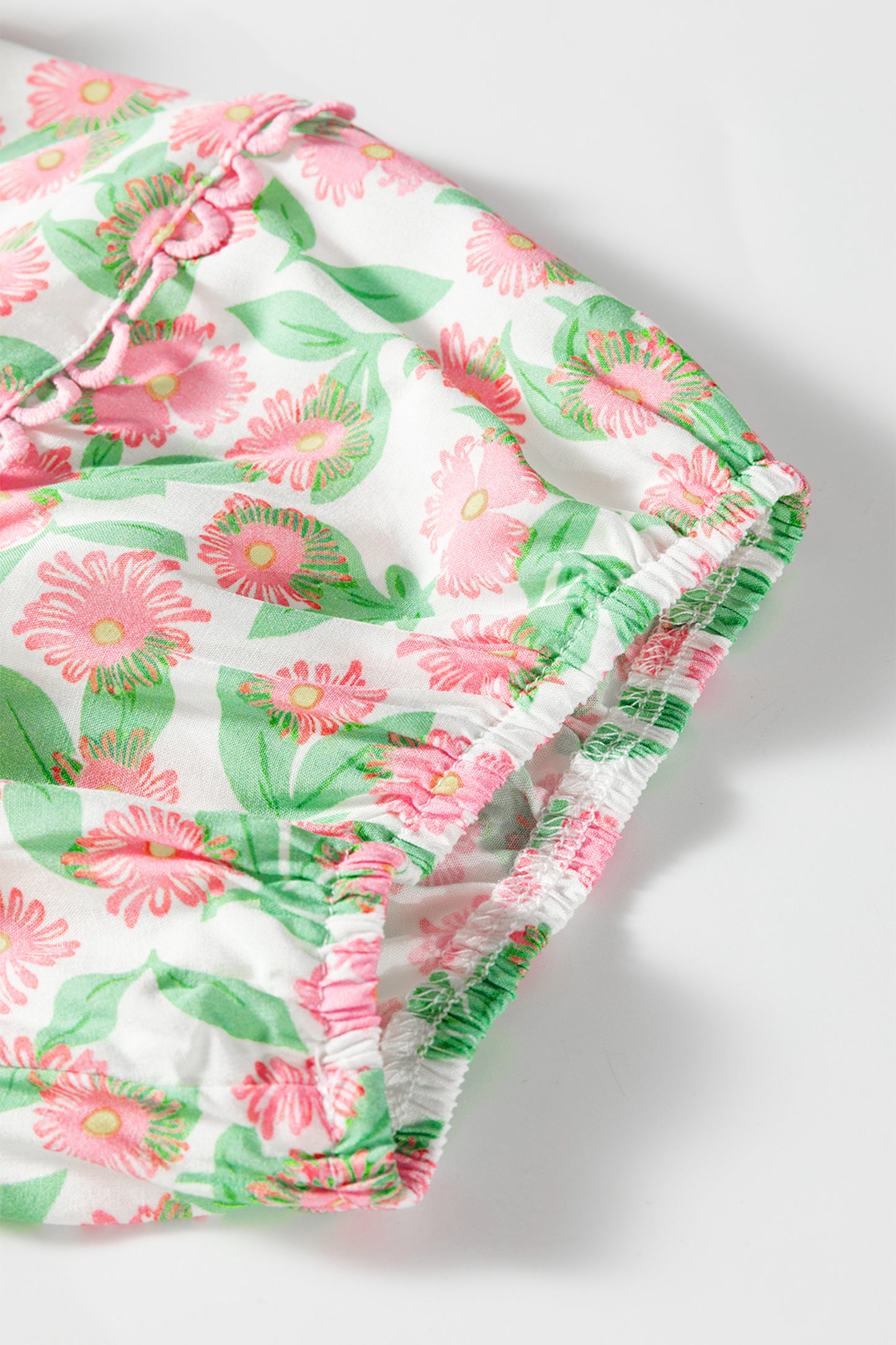 Green Floral Short Puff Sleeve Dress