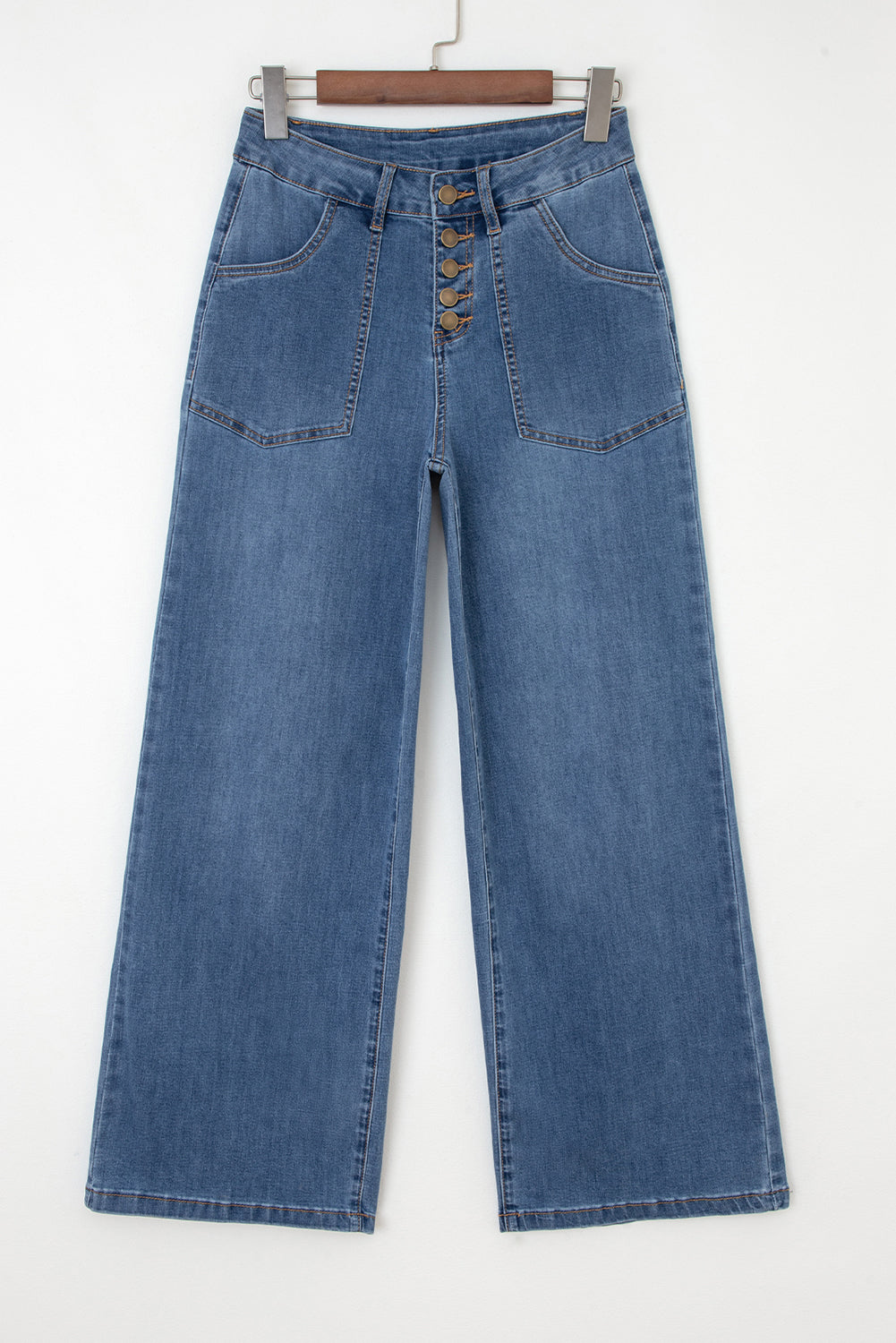 Buttons High Waist Wide Leg Jeans With Pockets