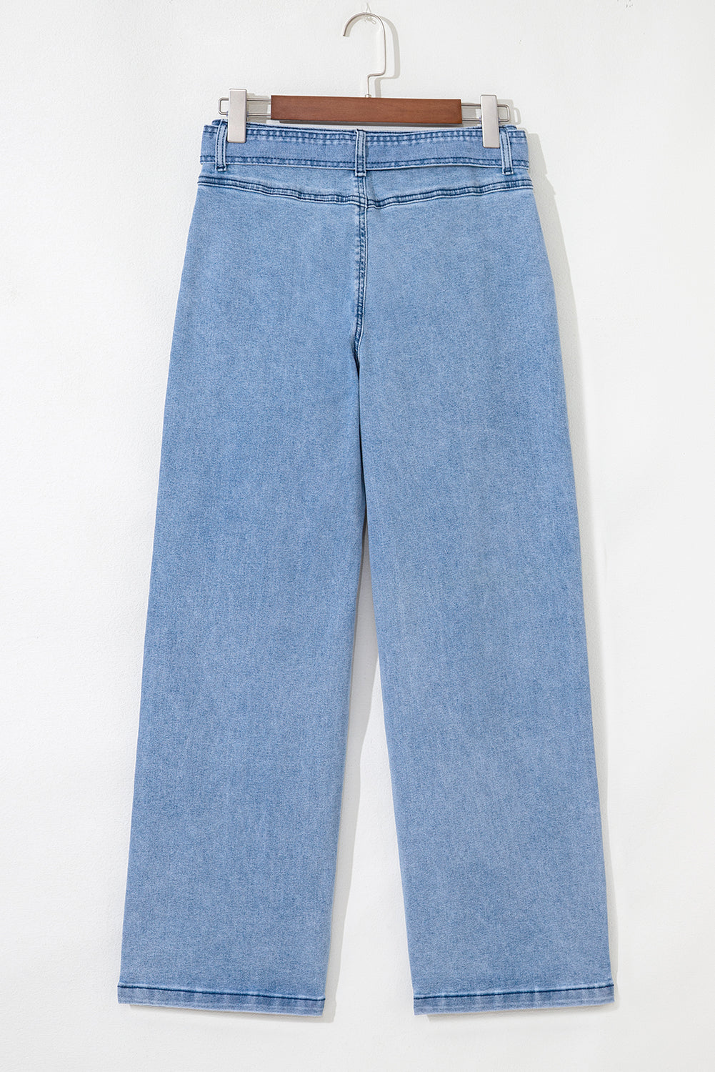Blue Western Washed Bow Knot Sash Wide Leg Jeans