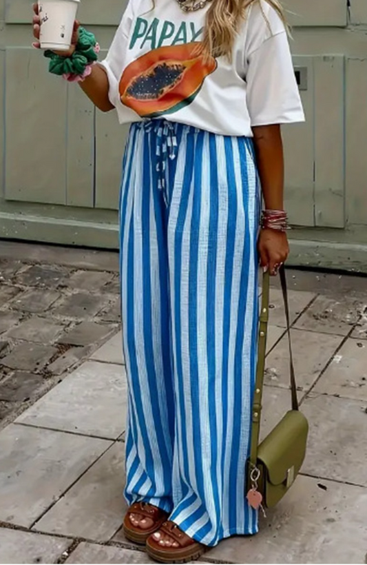 Striped Wide Leg Casual Pants
