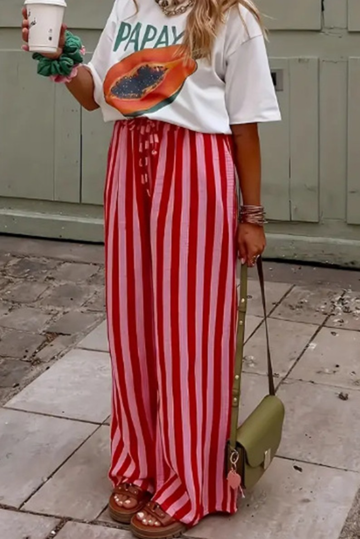 Striped Wide Leg Casual Pants