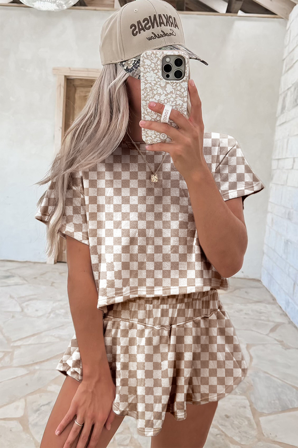 Brown Checkerboard  2 Piece Outfit