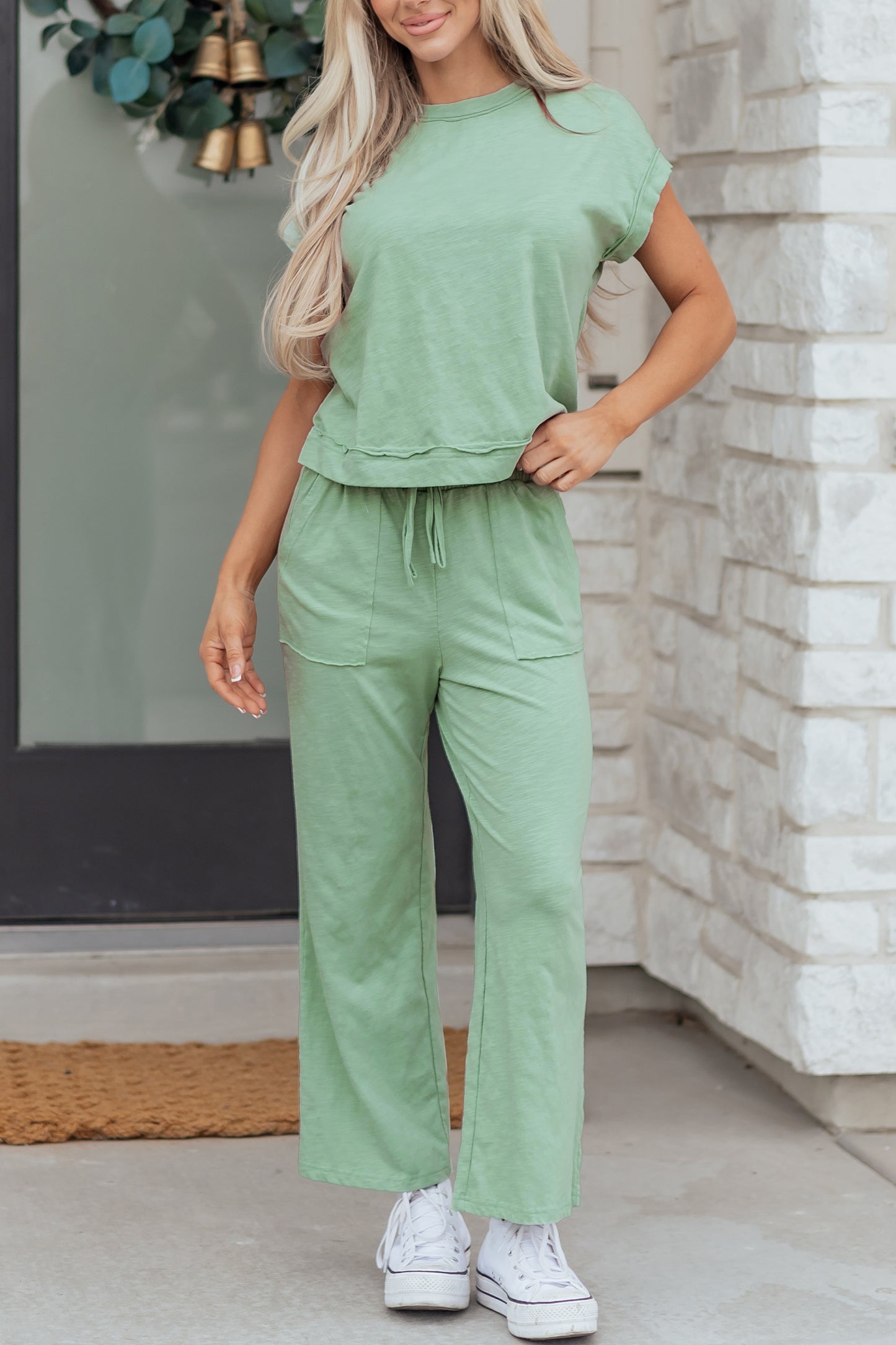 Patch Pocket Drawstring Pants Set