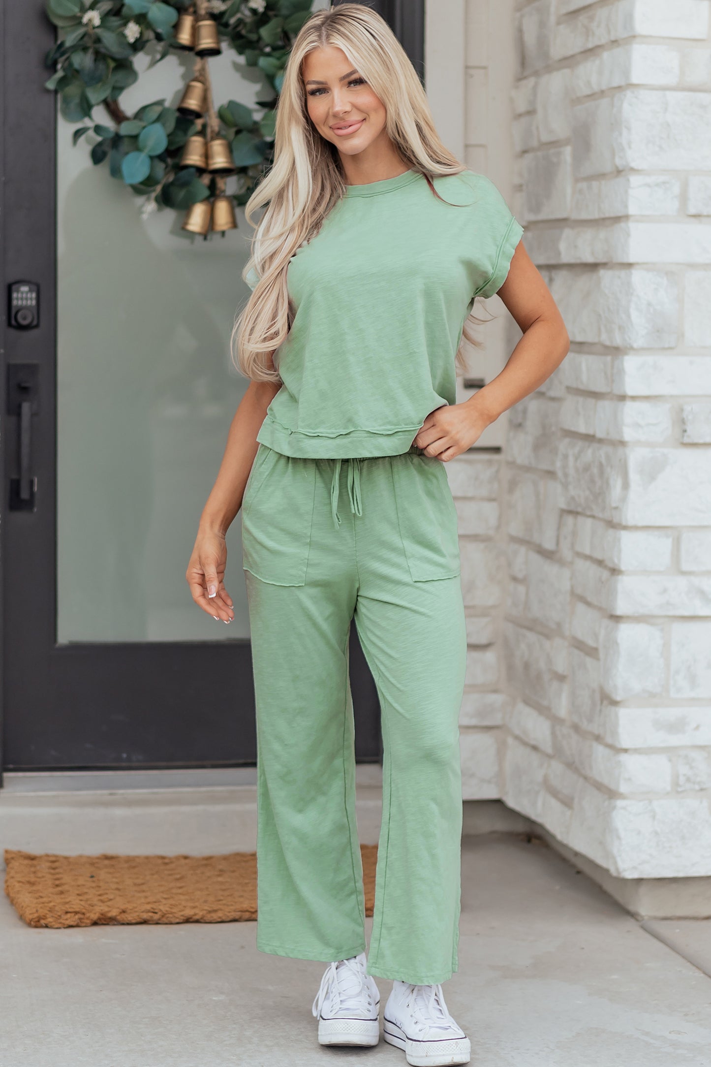 Patch Pocket Drawstring Pants Set