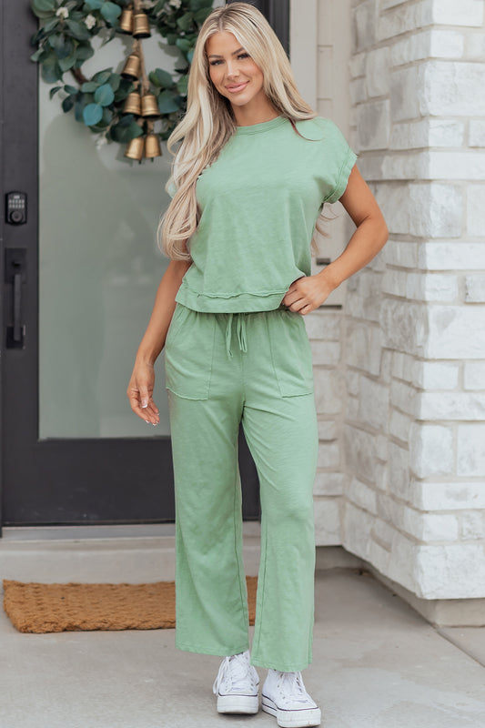 Patch Pocket Drawstring Pants Set