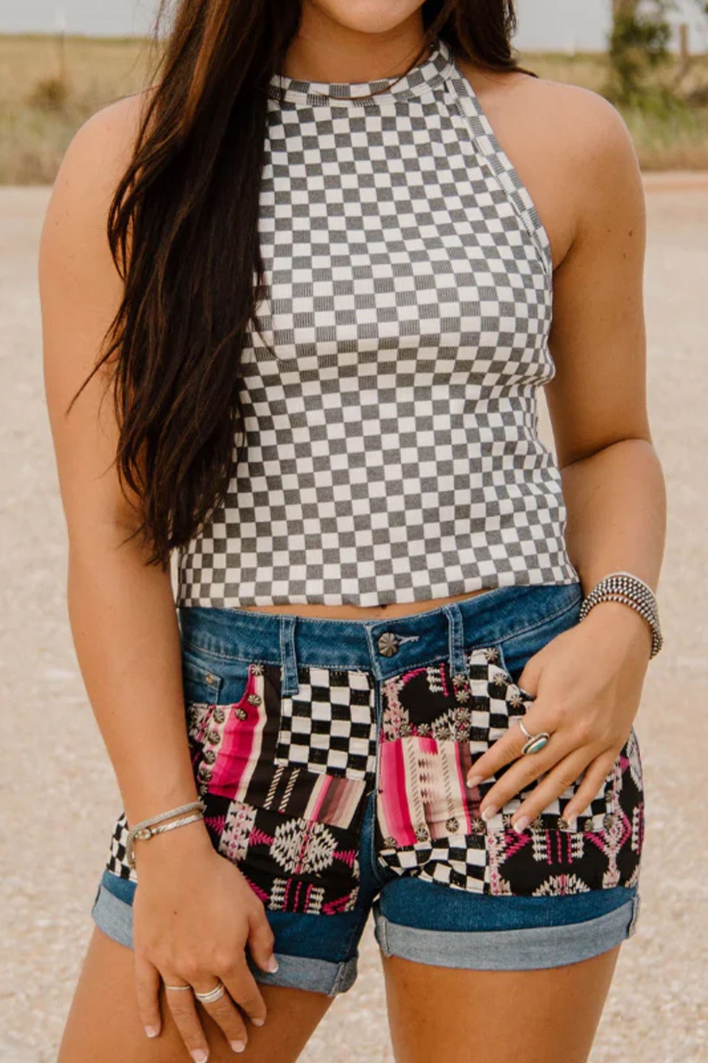 Gray Checkered Tank Top
