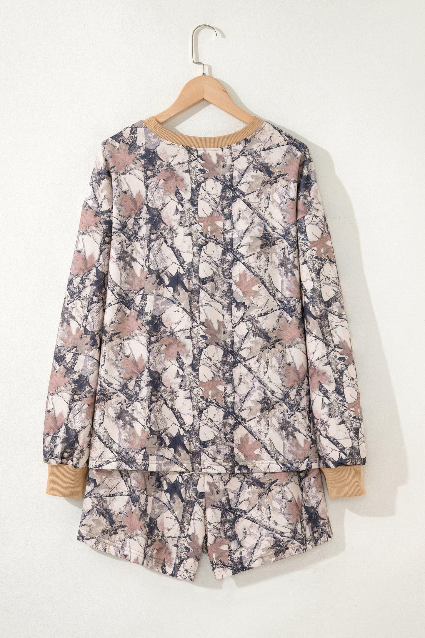 Khaki Camo Print Long Sleeve Short Set