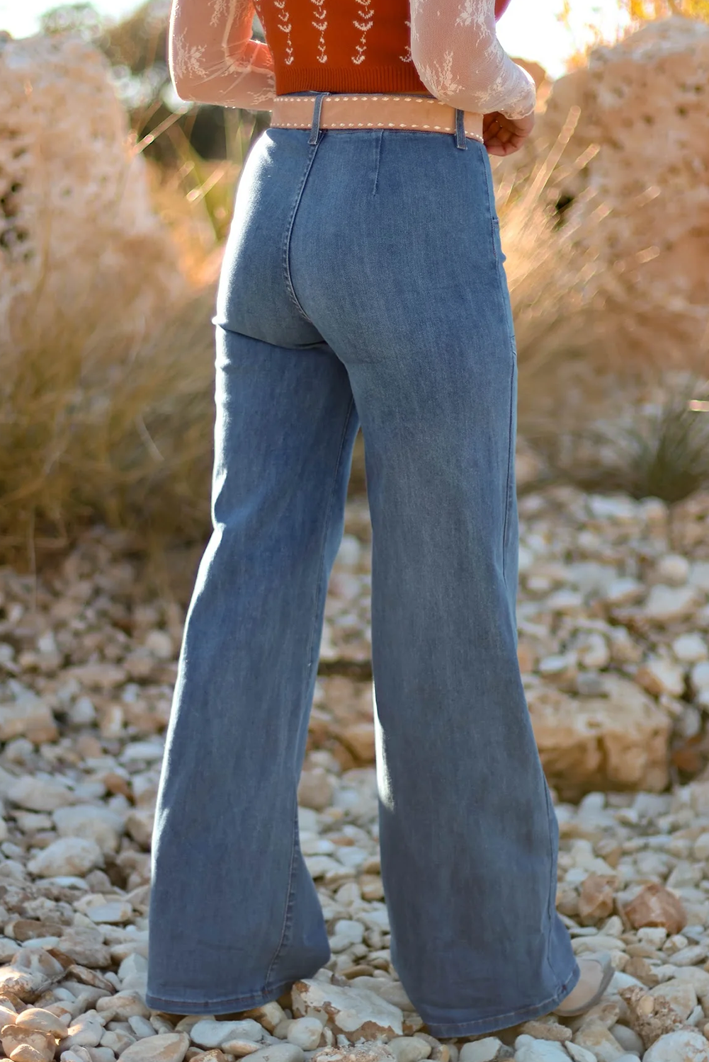 Buttons High Waist Wide Leg Jeans With Pockets